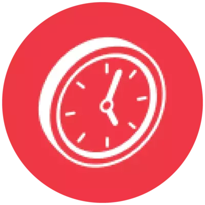 white clock in red circle