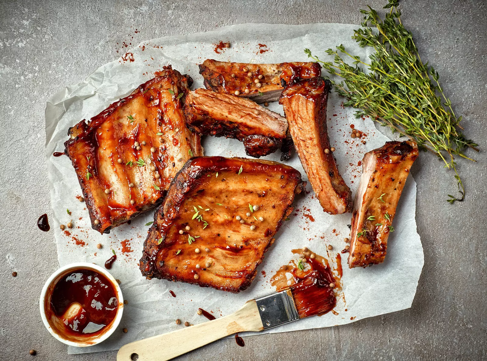 ribs basting with bbq sauce