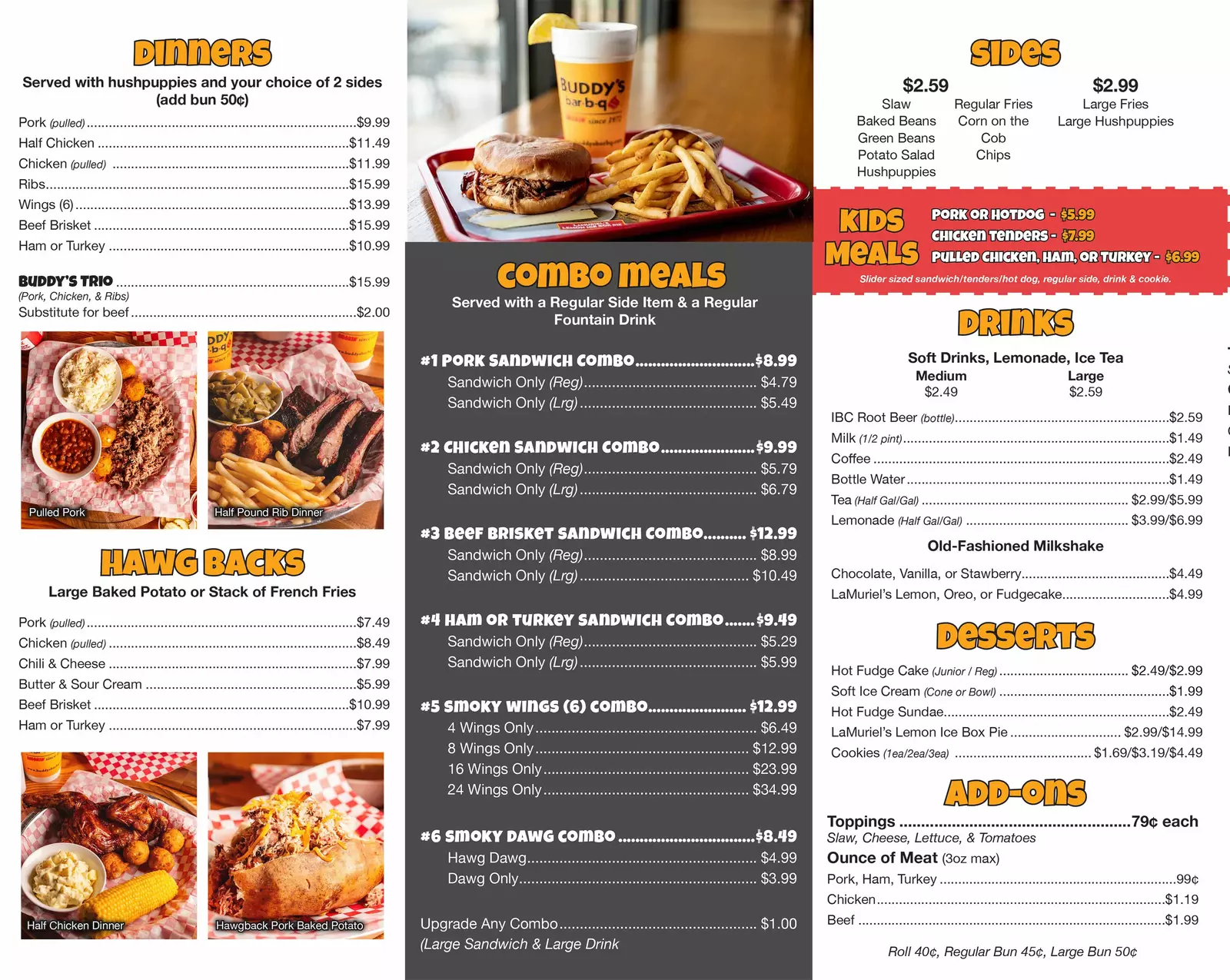 Buddy's BBQ menu